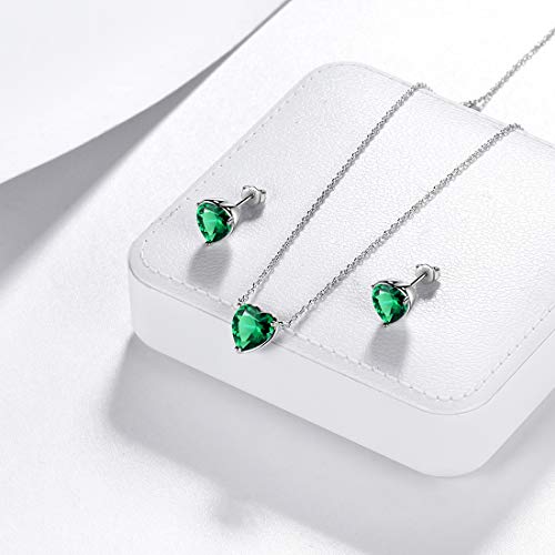 Aurora Tears Hearts Necklace Earrings Jewelry Sets - Women 925 Sterling Silver Birthstone Pendants Earrings Set Crystal Wedding Birthday Jewelry - color: E.May-set