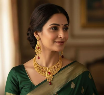 Touchstone Indian Bollywood Traditional Craftsmanship Mughal Designer Jewelry Wedding Necklace Set in Antique Gold Or White Tone for Women. - style: D454 Red