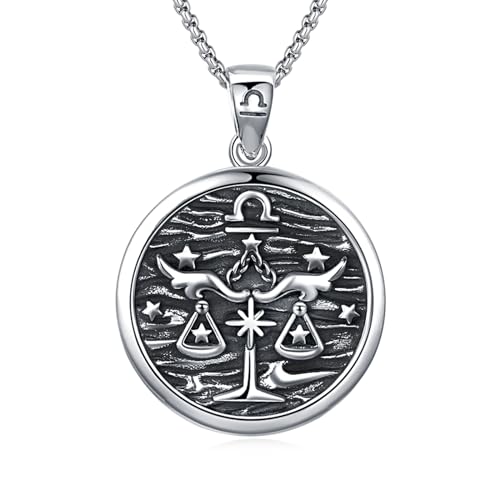 925 Sterling Silver Zodiac Constellation Necklaces for Men Women | Retro,Daily,Birthday, Graduation,Horoscope,Zodiac Sign,Hypoallergenic,with Jewelry Box - style: 9- Libra (A-Retro Sep.23-Oct.22）