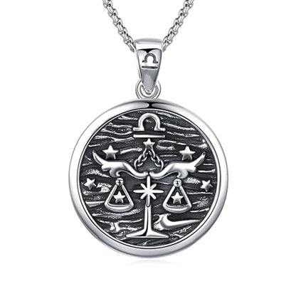 925 Sterling Silver Zodiac Constellation Necklaces for Men Women | Retro,Daily,Birthday, Graduation,Horoscope,Zodiac Sign,Hypoallergenic,with Jewelry Box - style: 9- Libra (A-Retro Sep.23-Oct.22）
