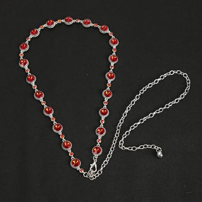 ILuvatar Green Glass Diamond Chain Belt - Metal Women's Western Style Dress Belt - color: Red-r