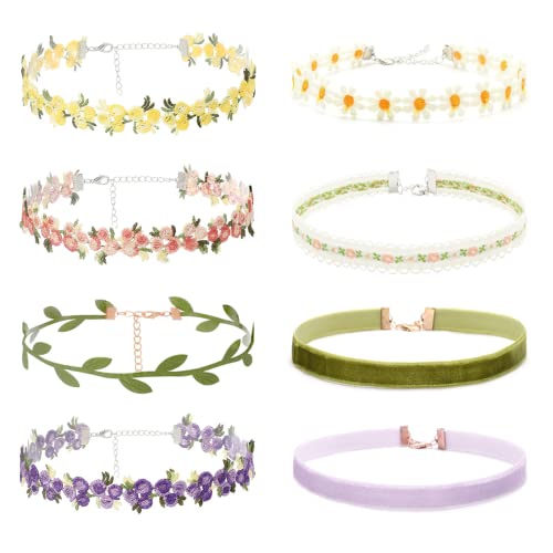 Black Choker Necklace Set Velvet Lace Choker Daisy Gothic Punk Classic Choker - color: flower