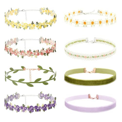 Black Choker Necklace Set Velvet Lace Choker Daisy Gothic Punk Classic Choker - color: flower