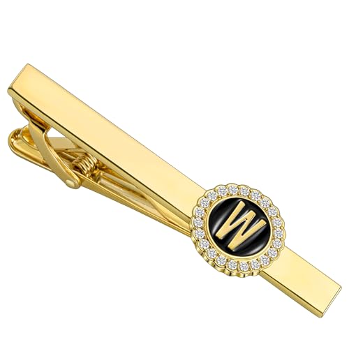 HAWSON 2.2 Inch Tie Clips for Men 18K Gold Color (A-Z Initial) for Men's Fashion Accessories Wedding Day Wearing,Men’s Jewelry or Gifts for Him,Birthday Anniversary - color: Gold-W