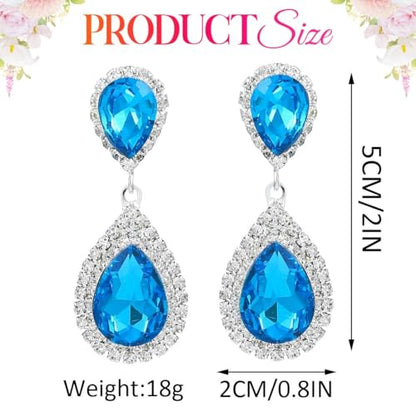 Catery Crystal Wedding Earrings Silver Rhinestone Ear Rings Teardrop Bridal Ear Jewelry for Brides and Women - color: Aquamarine
