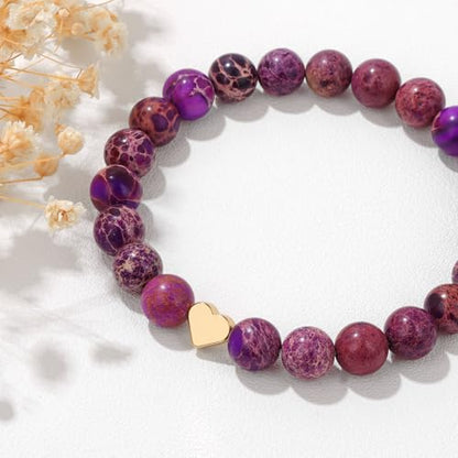 Healing Bracelet For Women Anxiety Beaded Bracelets Jewelry Healing Stone Crystal Bracelet Stress Relief Yoga Beads Chakra Bracelets Gifts For Women pink - color: Heart-Purple Sea Sediment Jasper