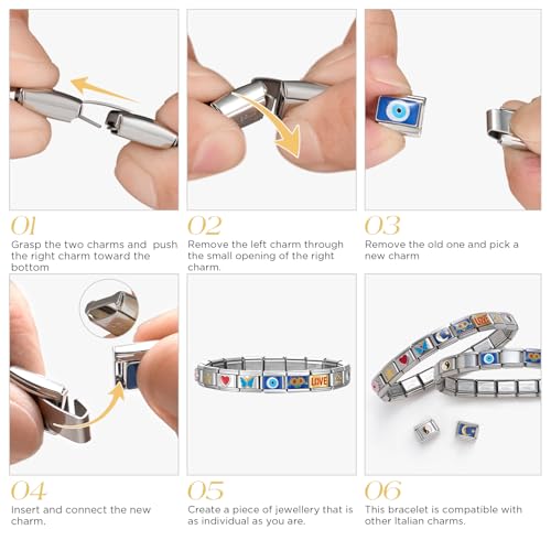Stainless Steel Italian Charm Bracelet, 18 Link Starter Bracelet 9mm Charms | Italian Charm Bracelet with 9Pcs/20Pcs Charms and Opening Tools, Classic 9mm Modular Charm, Personalized Jewelry Gift - color: Gold K