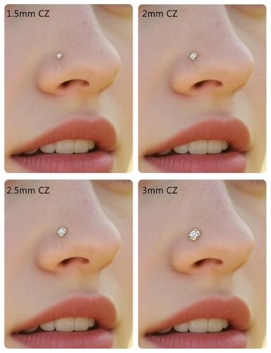 18G 20G 14K Gold Filled Nose Rings Studs Piercing Jewelry For Women Men 316L Surgical Steel Round Square Cubic Zirconia Nose Rings Studs Nostrial Piercing Jewelry CZ 1.5mm 2mm 2.5mm 3mm - color: 14K Gold Plated, size: 18 Gauge-L Shaped-Round and Square CZ