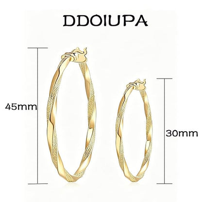 14K Gold Twisted Hoop Earrings, Lightweight Fashion For Women | Hypoallergenic And Skin-friendly, Long-lasting Shine, A Blend Of Individuality And Style, Suitable For Everyday Wear - size: 30mm