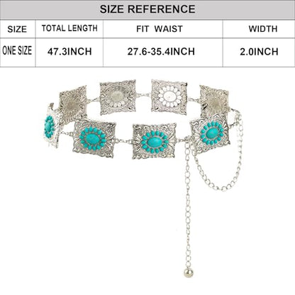 ILuvatar Western Metal Concho Belt for Women Cowgirl Waist Chain for Women Dress Pants Adjustable - color: Silver-t17