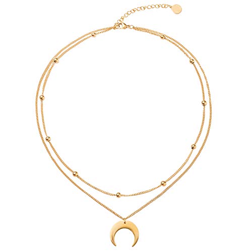 BaubleStar Crescent Pendant Necklace Layering Titanium Chain Choker for Women - color: Gold