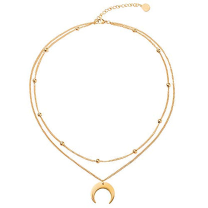 BaubleStar Crescent Pendant Necklace Layering Titanium Chain Choker for Women - color: Gold