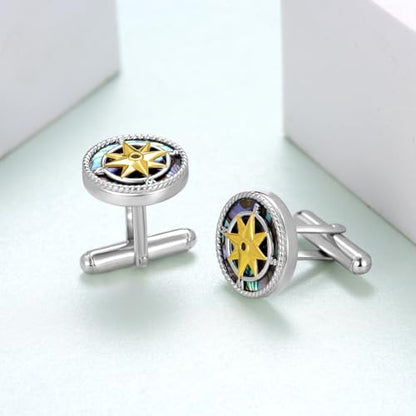 Cuff Links Mens 925 Sterling Silver Compass Cufflinks for Men Tuxedo Cuff Links Business Wedding Father's Day Jewelry Gifts for Men Father Husband