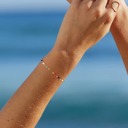 WEARON Gold Bracelet for Women 14K Gold Plated Snake Herringbone Figaro Cuban Bead Paperclip Cable Box Chain Simple Jewelry - style: Tube Beads