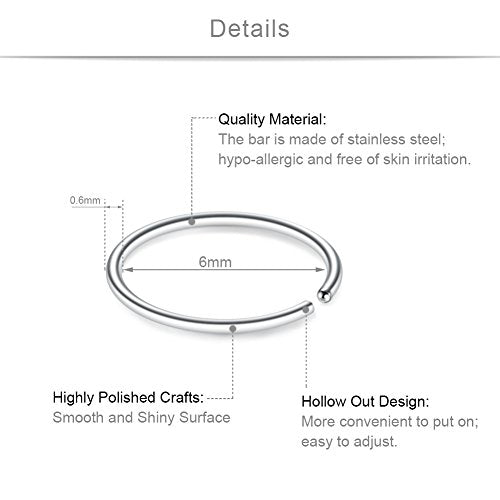SCERRING 22G Stainless Steel Fake Nose Septum Hoop Rings Lip Helix Cartilage Tragus Ear Ring Piercing 6-10mm - style: 12PCS - 6mm Mix Color