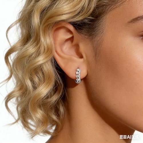 High-Carbon Diamond Hoop Earrings for Women Sterling Silver Cuff Earrings Drop Huggie Stud Halo Earrings with 18K - color: Silver8