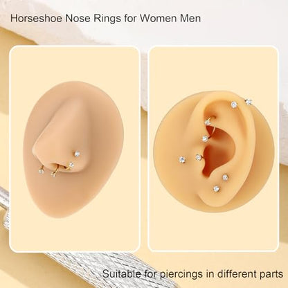 Horseshoe Nose Ring for Women, 20G 18G 16G Surgical Steel Nose Hoops, Multi-Purpose Nose Piercing Jewelry for Cartilage Helix Tragus Labret Septum Lips Ears - color: 18G-Gold 8MM&10MM