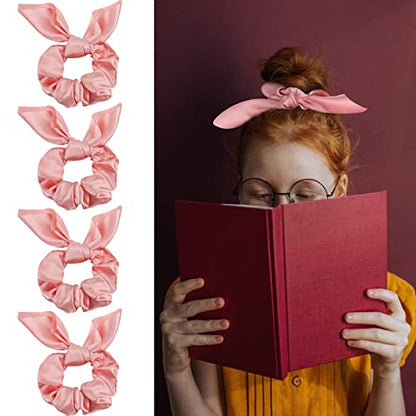 20 Pack Pink Bow Scrunchies for Thick Hair, Satin Silk Ponytail Holders with Ribbon for Girls and Women - color: Pink