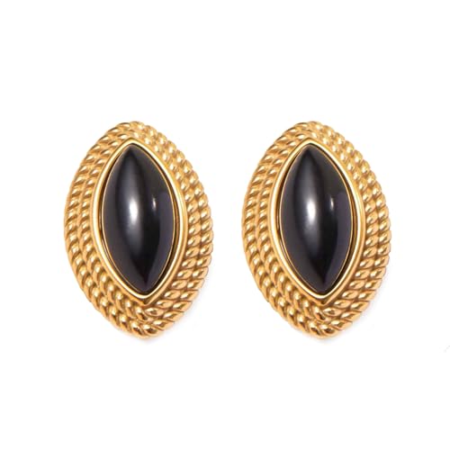 RAUCHBE Big Chunky Gold Earrings for Women Vintage Black Oval Earring Onyx Statement Earrings Trendy Jewelry - style: Stud A