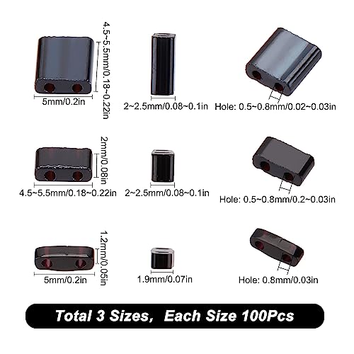 SUNNYCLUE 1 Box 300Pcs 3 Style 5 * 5mm Tila Beads Two Hole Glass Seed Bead Flat Square Glass Black Japanese Loose Spacers for Jewelry Making DIY Craft Multi-Strand Bracelet Necklace Earrings - color: 300pcs 3 Sizes Black Beads