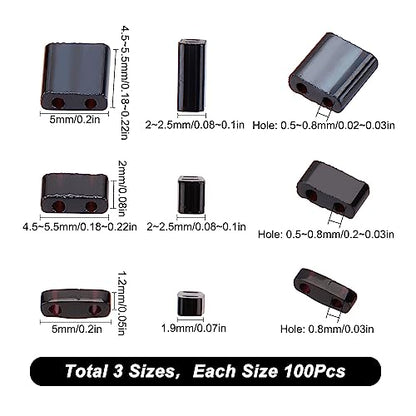 SUNNYCLUE 1 Box 300Pcs 3 Style 5 * 5mm Tila Beads Two Hole Glass Seed Bead Flat Square Glass Black Japanese Loose Spacers for Jewelry Making DIY Craft Multi-Strand Bracelet Necklace Earrings - color: 300pcs 3 Sizes Black Beads