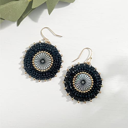 Colorful Bead Earrings For Women Summer Beach Handmade Bead Earrings Bohemia Hoop Dangle Earring For women - color: Black