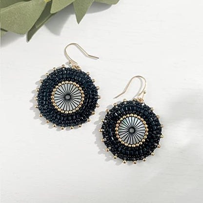 Colorful Bead Earrings For Women Summer Beach Handmade Bead Earrings Bohemia Hoop Dangle Earring For women - color: Black