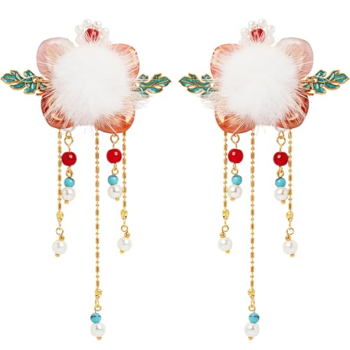 A Pair Wedding Hair Clips, Handmade Floral Design Alligator Crystal Hair Clips Pearl Barrettes, Rhinestones Flower Clips Pearl Headpieces Hair Pins Hair Accessories for Women Girls (White&Red) - color: White&Red