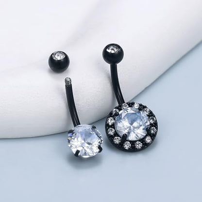 Vsnnsns 14G Belly Button Ring Piercing Jewelry 316L Stainless Surgical Steel Heart CZ Pearl Butterfly Flower Navel Rings Dangle Belly Button Ring Navel Piercing Jewelry for Women Men Hypoallergenic - color: Black-Clear CZ