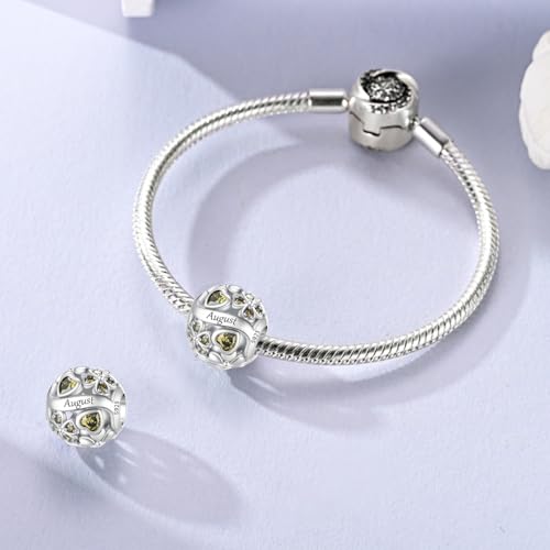 LNQOBU 925 Sterling Silve Lucky Birthstone Charm for Bracelets, With 5A Cubic Zirconia Birthday Charms Dangle Pendant Bead for Pandora Bracelets and Necklaces - color: H1-August