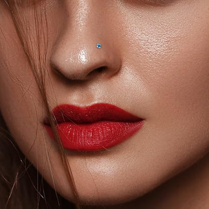 20G Nose Rings for Women, L Shaped Nostril Piercing Studs | 316L Stainless Steel, 0.8 mm×7 mm, 2 mm CZ or 3-4 mm Heart, Star, Moon and Cross, Gold-Tone or Silver-tone, Daily Wear - style: Style B