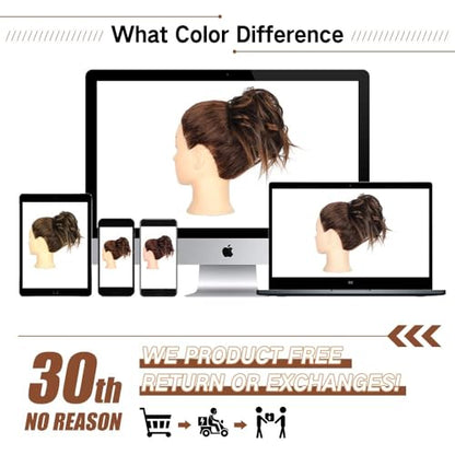 HMD Tousled Updo Messy Bun Hair Piece for Women Synthetic Hair Extension | Messy Bun Hair Piece with Elastic Scrunchie Synthetic Tousled Updos Ponytail Hairstyles for Daily Wear - color: Dark Brown with Light Auburn Mixed#(4-30)