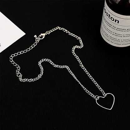 Nipple Ring with Choker Necklaces Stainless Steel Nipple Rings Chain Heart Cat Head Punk Chokers for Women Nipple Barbell Piercing Jewelry - color: Silver-Heart Style