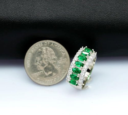 Uloveido Beautiful Women's 7 Stones Wedding Band Oval Cubic Zirconia Engagement Anniversary Rings J501 - color: Platinum-Green