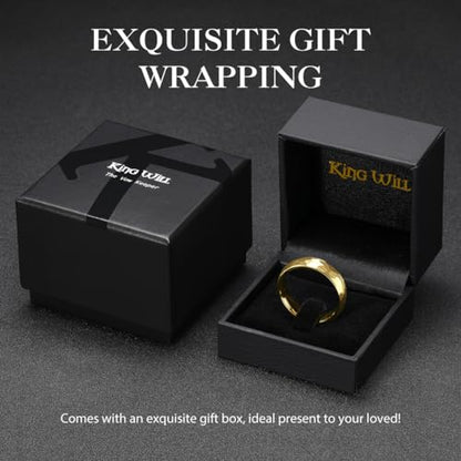 King Will Men's Tungsten Carbide Wedding Ring Hammered Groove Wedding Band Mens Two Tone Engagement Ring for Men and Women Matte Brushed Finish Comfort Fit - color: Gold 6mm