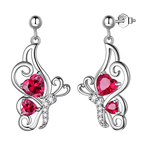 Butterfly Heart Necklace Birthstone Pendant Necklace Earrings Bracelet Women 925 Sterling Silver Animal Butterflies Birthstone Pendant Crystal Birthday Jewelry Wedding Gift - color: G.July-earrings