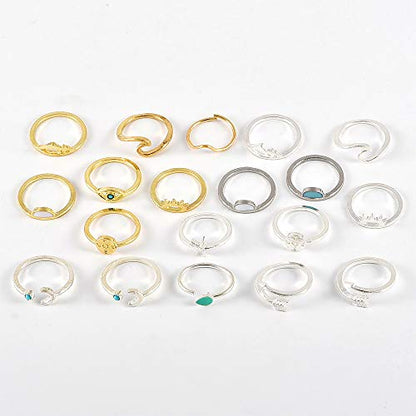 HUJUON 7-19pcs Star Moon Knuckle Rings for Women Boho Silver Stackable Rings Set Joint Midi Finger Stacking Rings - style: Star Moon Knuckle Rings