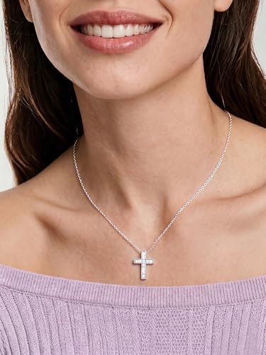 ChicSilver 925 Sterling Silver Cross/Heart/Butterfly/Star/Moon Necklace for Women, Hypoallergenic Dainty Small Silver Pendant Necklaces (with Gift Box) - style: 09.CZ Cross