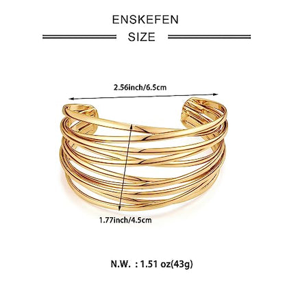 Gold Cuff Bracelet for Women Chunky Multi-layer Cross Wire Open Bracelet Hollow Wide Cuff Bracelets Adjustable Gold Open Cuff Bangle Bracelet - color: Wide Wire Gold Bracelet