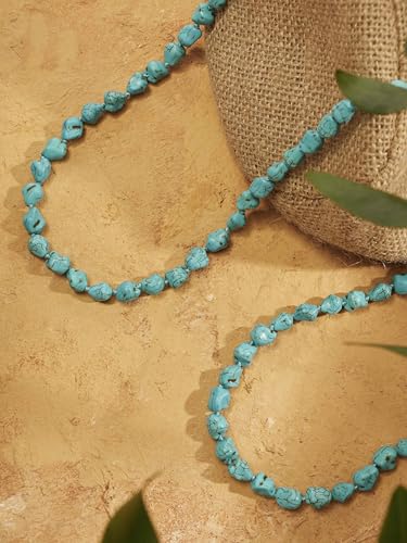 MINACHI Created Turquoise Long Necklace, Irregular Shape Beads, Bohemian Vintage Ethnic Style Jewelry for Women - style: Necklace R17-031