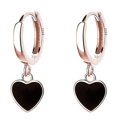 SLUYNZ Sterling Silver Black Heart Hoop Earrings for Women Teens Love Heart Hoop Earrings Huggie - color: C-Rose Color