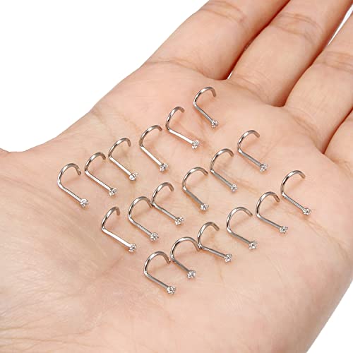 18G 20G 22G Nose Rings Studs with Cubic Zirconia 316L Surgical Steel Straight Screw L Shaped Nose Studs Piercing Jewelry for Women Men Girl CZ 1.5mm 2mm 2.5mm 3mm 20Pcs - color: B:20G Screw- Silver 1.5mm