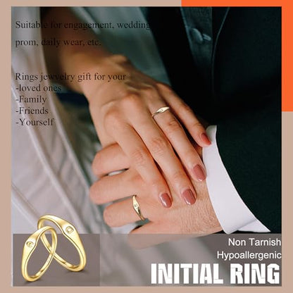 14K Gold Filled Ring Gold Initial Ring Dainty Gold Simple Letter Band Rings Signet Stackable Pinky Alphabet Thin Gold Thumb Rings for Women Non Tarnish Size 6 7 8 9 10 - style: N