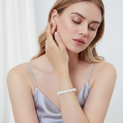 10 PCS Pearl Bracelet for Women Pearls Stretchy Bracelets Set Faux Pearl Bridal Wedding Bracelet Stackable Boho Jewelry for Women Party Wedding Gifts