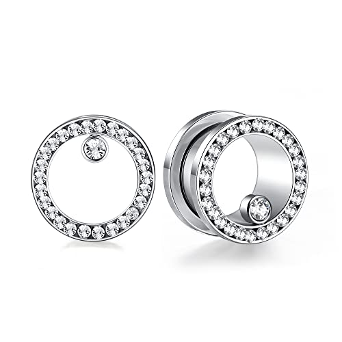 WBRWP Unisex Women 6pcs/8pcs-3pairs/4pairs Hollow Zircon Stainless Steel Screw Ear Plugs Tunnels with ZirconEar Plugs Tunnels - Ear Expander - Ear Gauges Stretcher Body Piercing 8g-5/8 - color: 2pairs set silver color