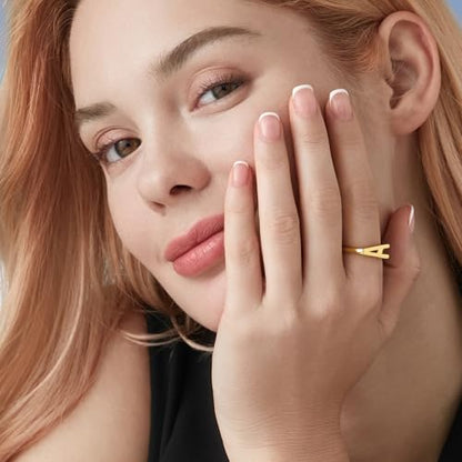 Cicy Bell Initial Rings for Women 18k Gold Plated Adjustable Rings | Open Signet Rings, Bold Letter, Personalized Engraved, For Party - color: Initial-A