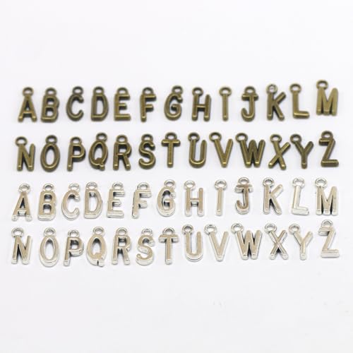 50pcs English Alphabet Pendant: Diy Jewelry Making Accessories for Necklace Bracelet (antique Silver)