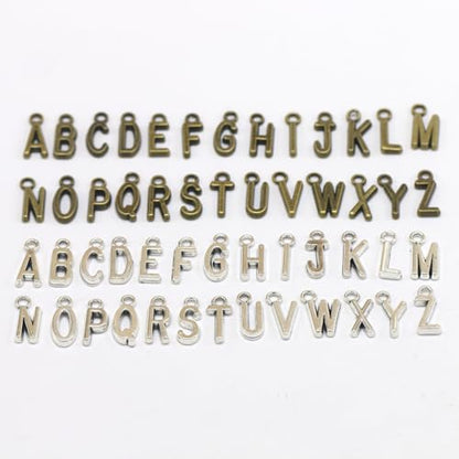 50pcs English Alphabet Pendant: Diy Jewelry Making Accessories for Necklace Bracelet (antique Silver)