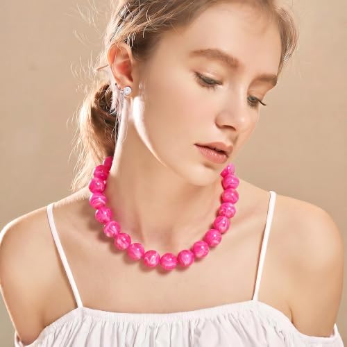 Multicolor Chunky Beaded Necklace, Statement Colorful Round Ball Beads Choker Necklace with Gold-Tone Adjustable Chain, Fashion Bold Neck Jewelry for Women - color: 20MM-Magenta