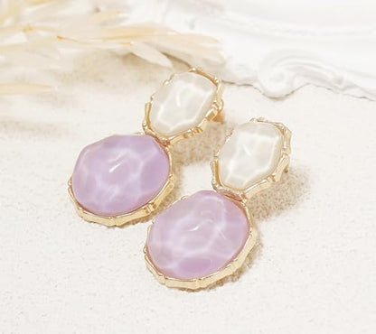 Resin Earrings for Women Acrylic Water Ripple Earring Boho Dangle Drop Earring - color: White Purple